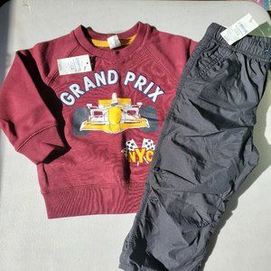 Gap Boys 18-24 Months Race Car Sweatshirt Black Track Pants Winter NEW